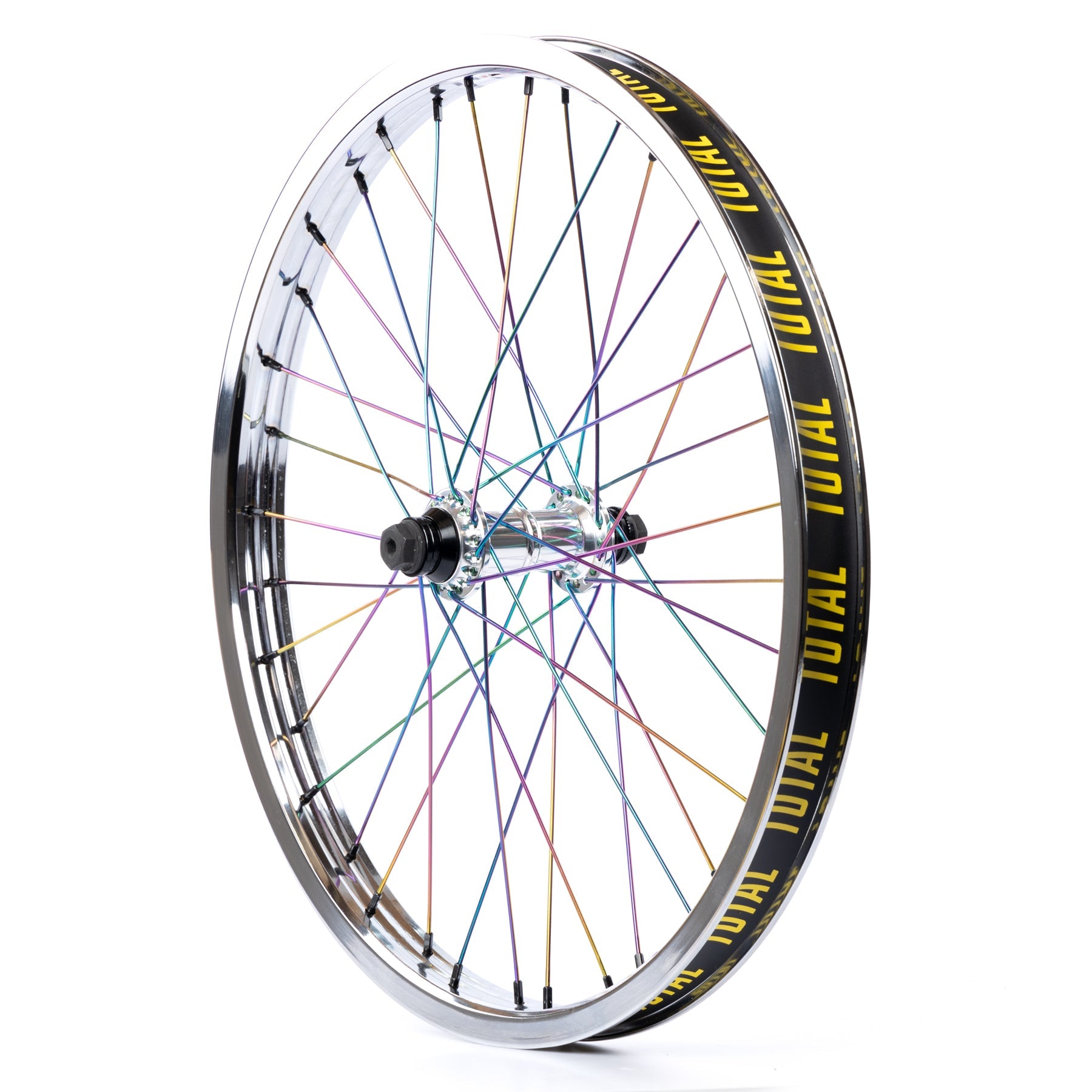 Total BMX Techfire Front Wheel Chrome With Rainbow Spokes 10mm (3/8
