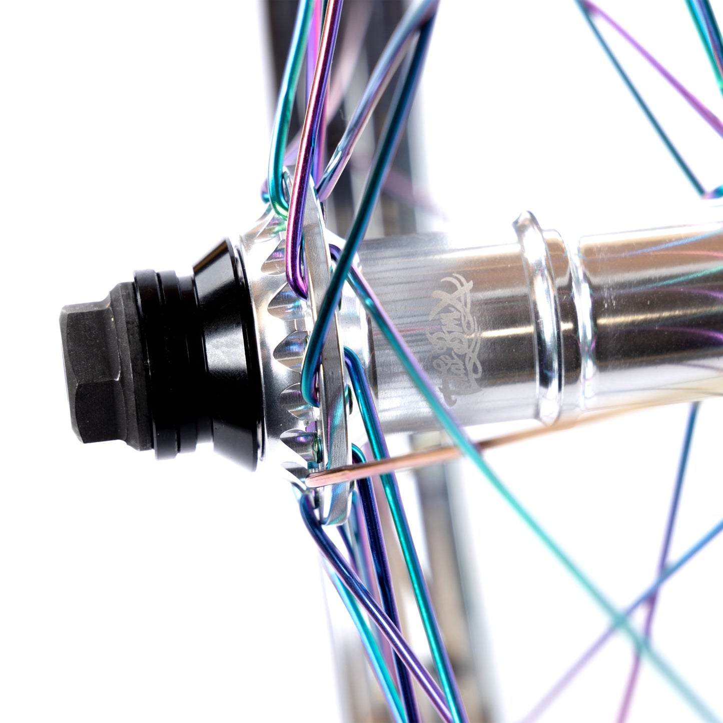 Total BMX Techfire Front Wheel - Chrome With Rainbow Spokes 10mm (3/8")