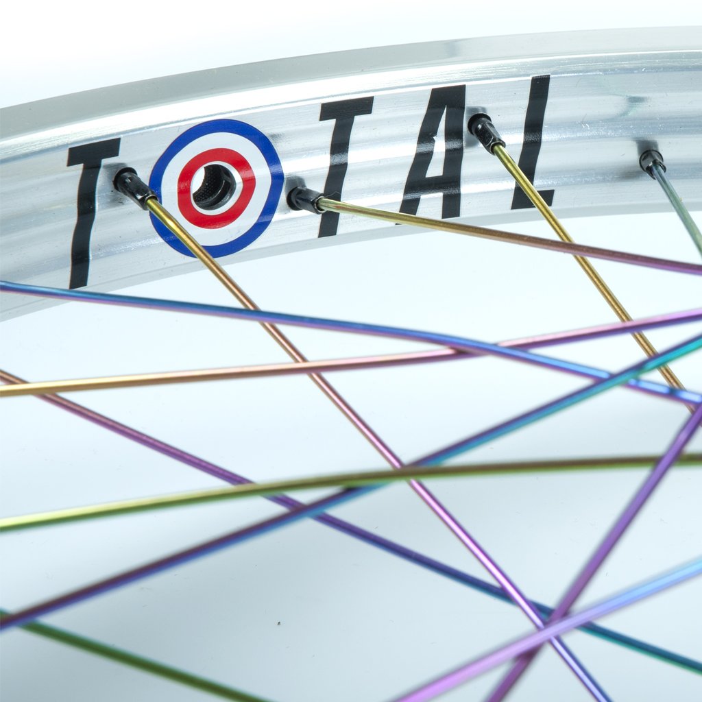 Total BMX Techfire Cassette Rear Wheel - Silver With Rainbow Spokes 9 Tooth