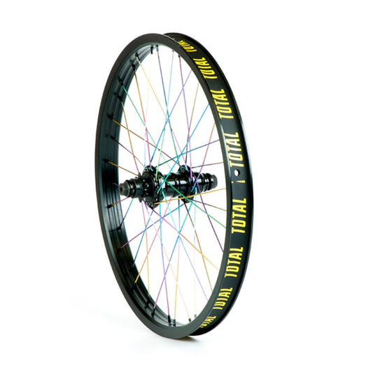 Total Bmx Techfire Cassette Rear Wheel Black With Rainbow Spokes 9Tooth