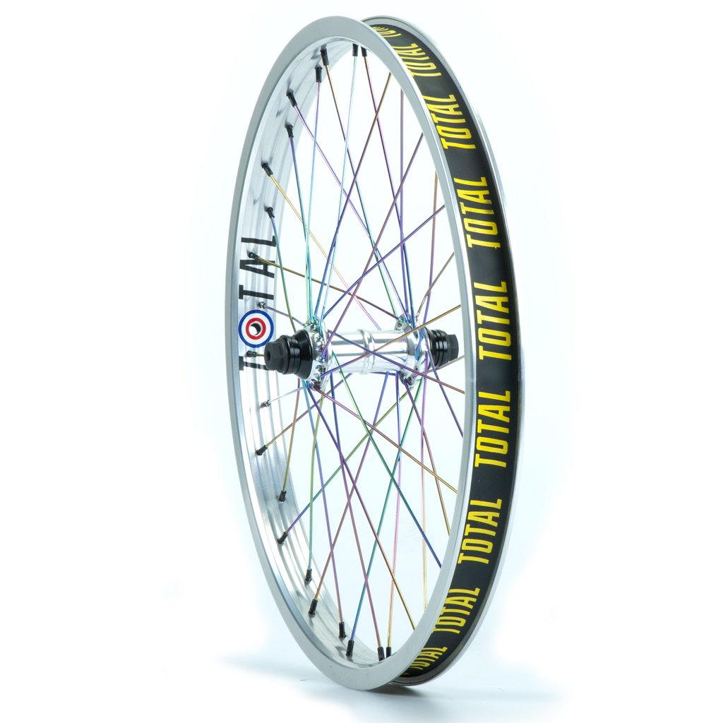 Total BMX Techfire Front Wheel - Silver With Rainbow Spokes 10mm (3/8")