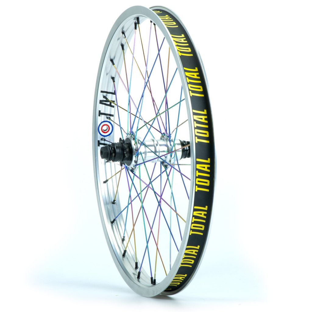 Total BMX Techfire Cassette Rear Wheel - Silver With Rainbow Spokes 9 Tooth